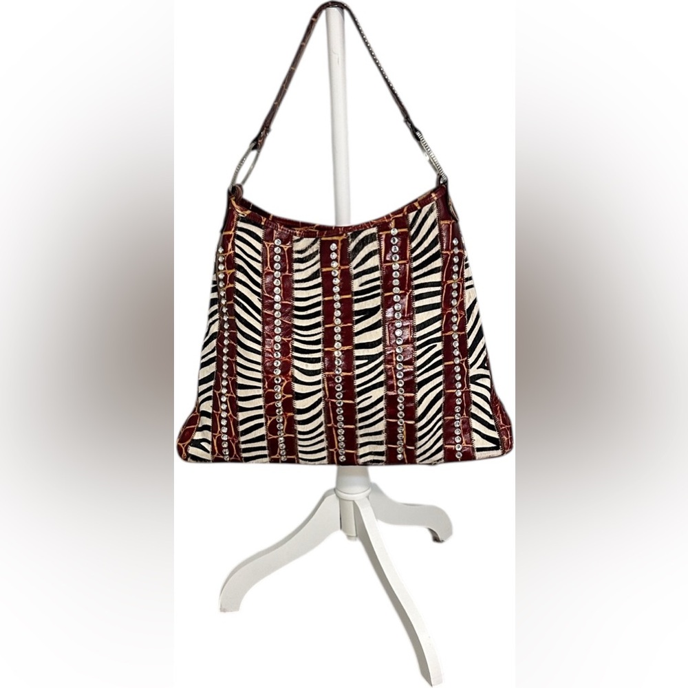 Raviani ✨ Western Glam Zebra & Croc Rhinestone Shoulder Bag.
